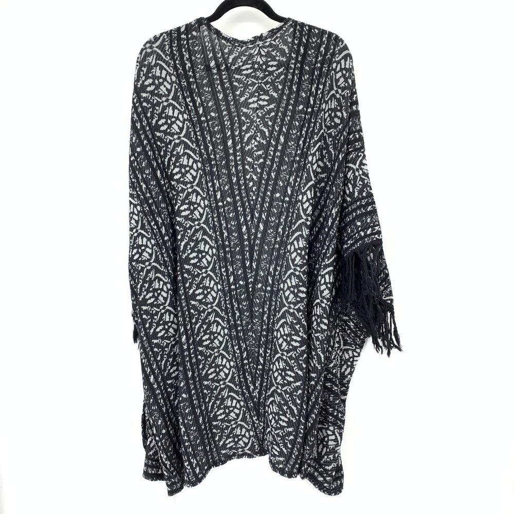 Free People Open Front Kimono Style Cover Top Womens Size M/L Black Gray Boho